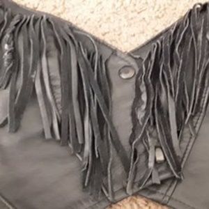 Vintage leather fringe halter tag sm fits lg
